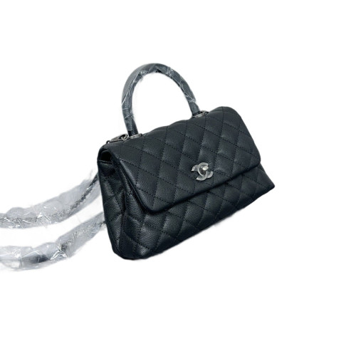 Chanel Quilted Small Coco Handle Caviar Lizard Black