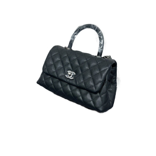 Chanel Quilted Small Coco Handle Caviar Lizard Black