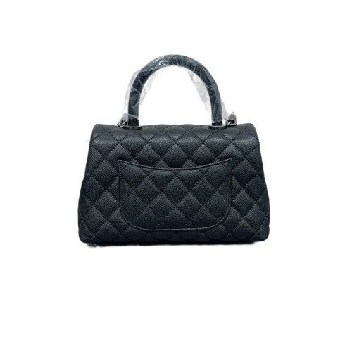 Chanel Quilted Small Coco Handle Caviar Lizard Black