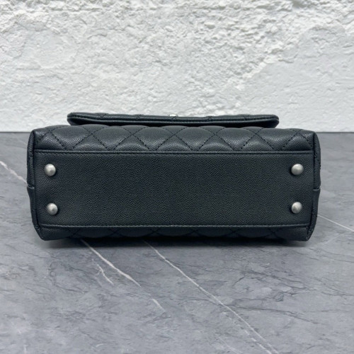 Chanel Quilted Small Coco Handle Caviar Lizard Black