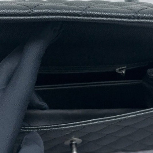 Chanel Quilted Small Coco Handle Caviar Lizard Black