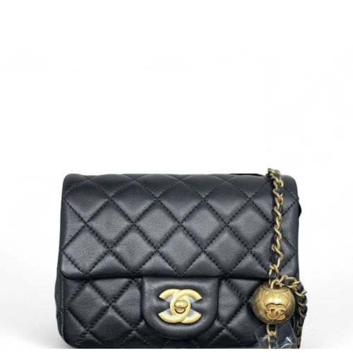 Chanel Quilted Mini Pearl Crush Square Flap Lambskin Black Chanel Quilted Mini Pearl Crush Square Flap Lambskin Black
