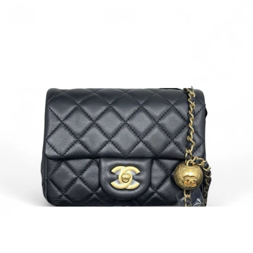 Chanel Quilted Mini Pearl Crush Square Flap Lambskin Black Chanel Quilted Mini Pearl Crush Square Flap Lambskin Black