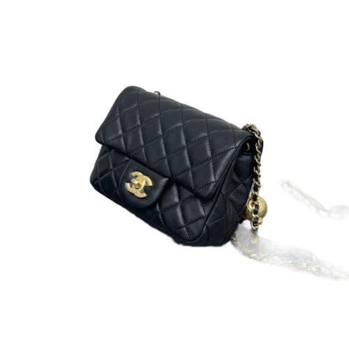 Chanel Quilted Mini Pearl Crush Square Flap Lambskin Black Chanel Quilted Mini Pearl Crush Square Flap Lambskin Black