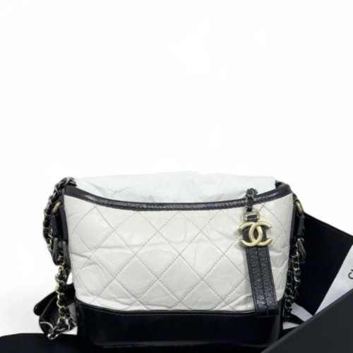 Chanel Quilted Small Gabrielle Hobo Calfskin White Black