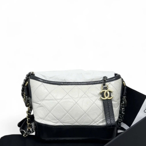 Chanel Quilted Small Gabrielle Hobo Calfskin White Black
