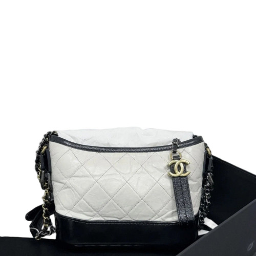Chanel Quilted Small Gabrielle Hobo Calfskin White Black