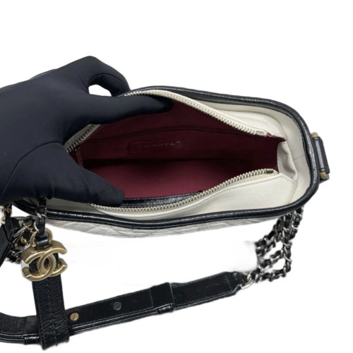 Chanel Quilted Small Gabrielle Hobo Calfskin White Black
