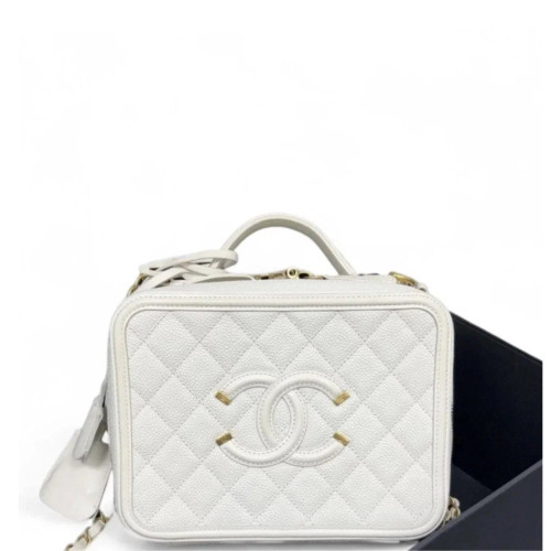 Chanel Quilted Medium Vanity Case Caviar White Chanel Quilted Medium Vanity Case Caviar White