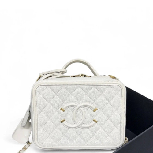 Chanel Quilted Medium Vanity Case Caviar White Chanel Quilted Medium Vanity Case Caviar White