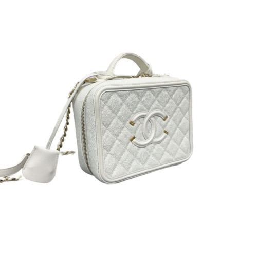 Chanel Quilted Medium Vanity Case Caviar White Chanel Quilted Medium Vanity Case Caviar White