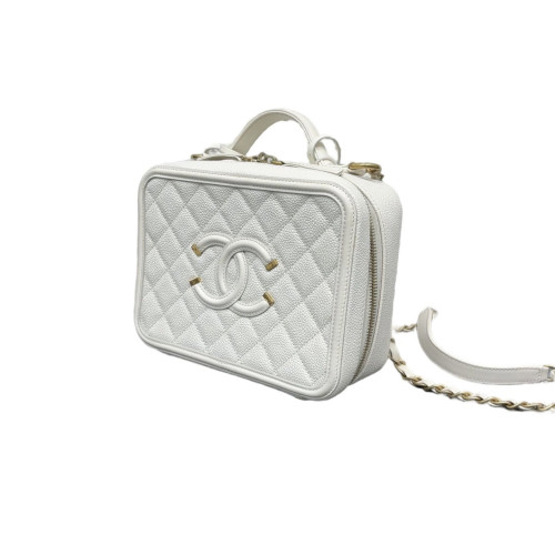 Chanel Quilted Medium Vanity Case Caviar White Chanel Quilted Medium Vanity Case Caviar White