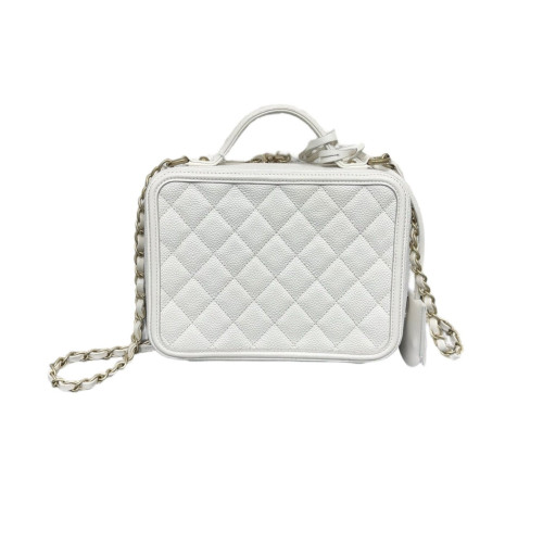 Chanel Quilted Medium Vanity Case Caviar White Chanel Quilted Medium Vanity Case Caviar White