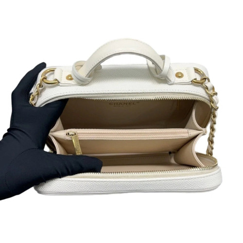 Chanel Quilted Medium Vanity Case Caviar White Chanel Quilted Medium Vanity Case Caviar White