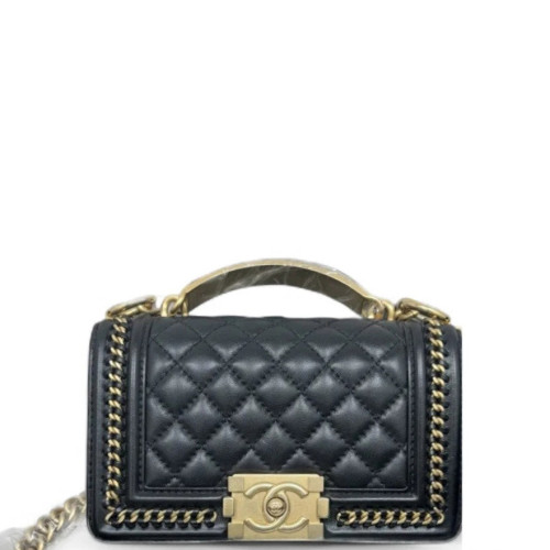 Chanel Quilted Small Top Handle Boy Flap Calfskin Black Chanel Quilted Small Top Handle Boy Flap Calfskin Black