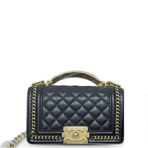 Chanel Quilted Small Top Handle Boy Flap Calfskin Black Chanel Quilted Small Top Handle Boy Flap Calfskin Black