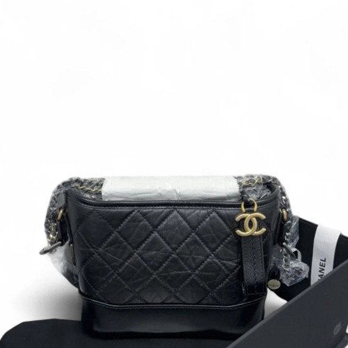 Chanel Quilted Small Gabrielle Hobo Calfskin Black