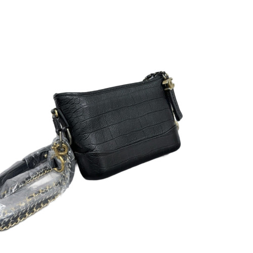Chanel New Medium Gabrielle Hobo Calfskin Crocodile Embossed Black