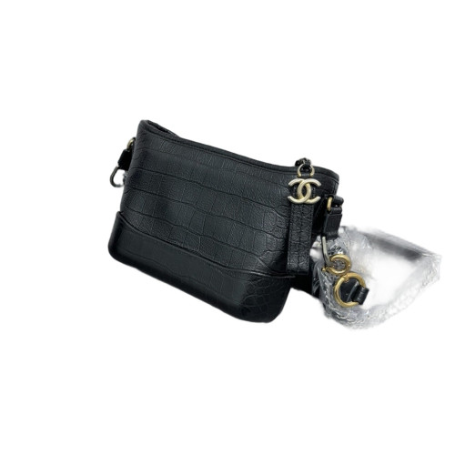 Chanel New Medium Gabrielle Hobo Calfskin Crocodile Embossed Black