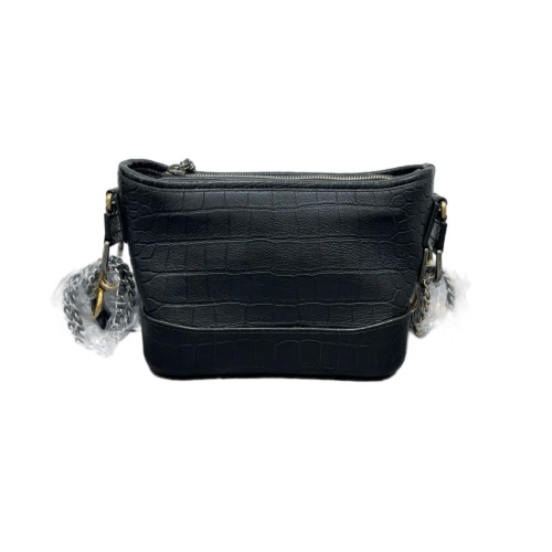 Chanel New Medium Gabrielle Hobo Calfskin Crocodile Embossed Black