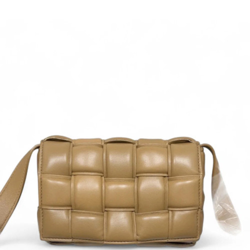 Bottega Veneta Small Cassette Crossbody Bag Lambskin Intrecciato Tan