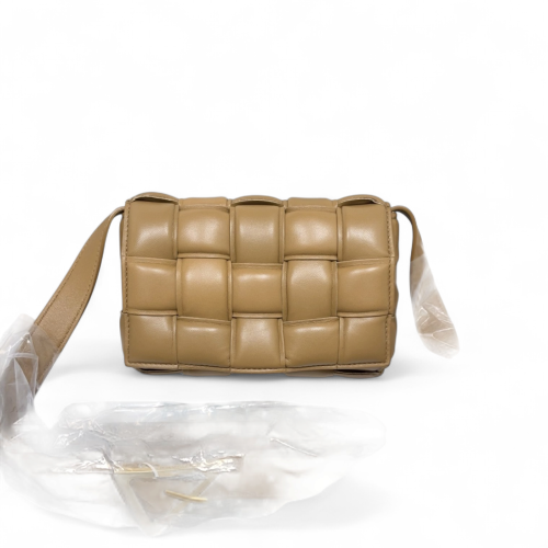 Bottega Veneta Small Cassette Crossbody Bag Lambskin Intrecciato Tan