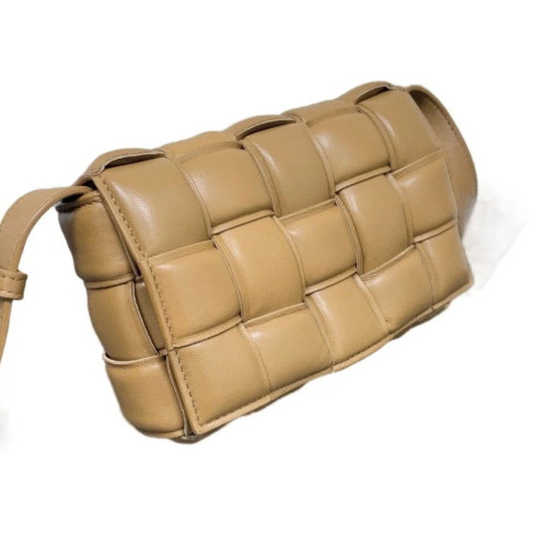 Bottega Veneta Small Cassette Crossbody Bag Lambskin Intrecciato Tan