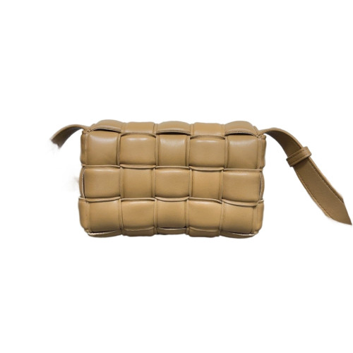 Bottega Veneta Small Cassette Crossbody Bag Lambskin Intrecciato Tan