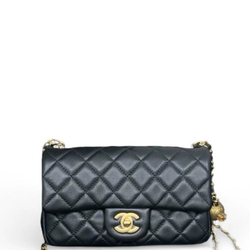 Chanel Quilted Mini Rectangular Pear Crush Flap Lambskin Black Chanel Quilted Mini Rectangular Pear Crush Flap Lambskin Black
