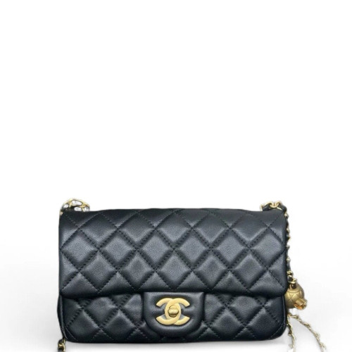Chanel Quilted Mini Rectangular Pear Crush Flap Lambskin Black Chanel Quilted Mini Rectangular Pear Crush Flap Lambskin Black
