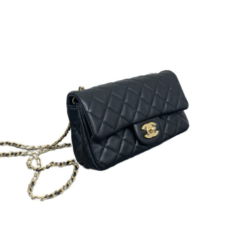 Chanel Quilted Mini Rectangular Pear Crush Flap Lambskin Black Chanel Quilted Mini Rectangular Pear Crush Flap Lambskin Black
