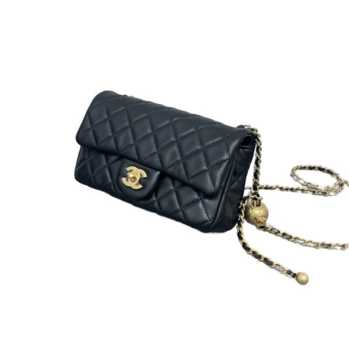 Chanel Quilted Mini Rectangular Pear Crush Flap Lambskin Black Chanel Quilted Mini Rectangular Pear Crush Flap Lambskin Black