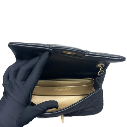 Chanel Quilted Mini Rectangular Pear Crush Flap Lambskin Black Chanel Quilted Mini Rectangular Pear Crush Flap Lambskin Black