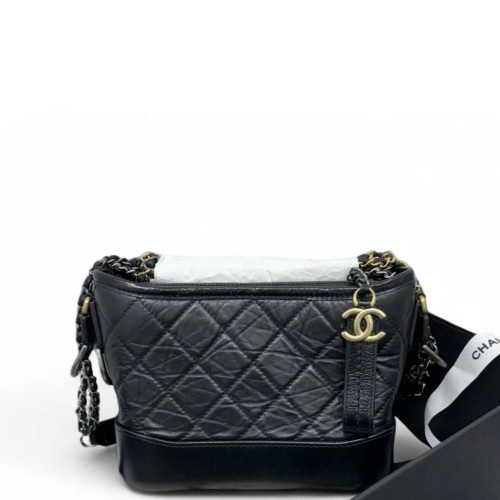 Chanel Quilted Small Gabrielle Hobo Calfskin Black
