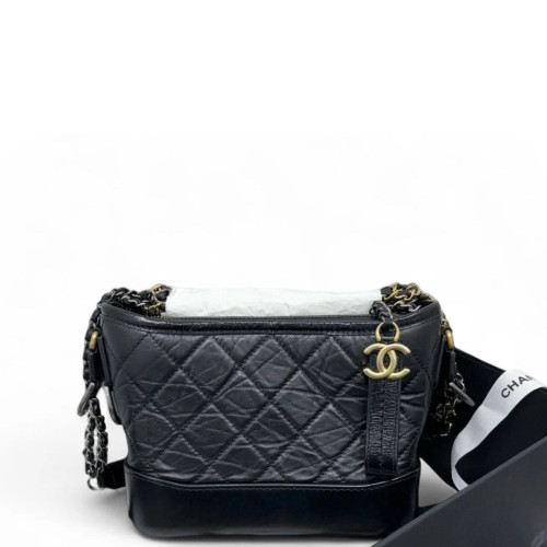 Chanel Quilted Small Gabrielle Hobo Calfskin Black