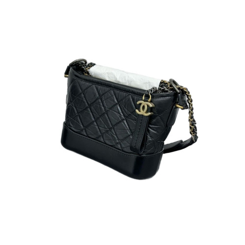Chanel Quilted Small Gabrielle Hobo Calfskin Black