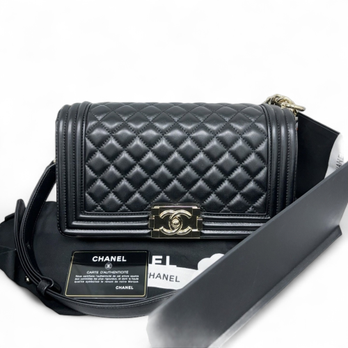 Chanel Quilted Medium Boy Flap Lambskin Black Chanel Quilted Medium Boy Flap Lambskin Black