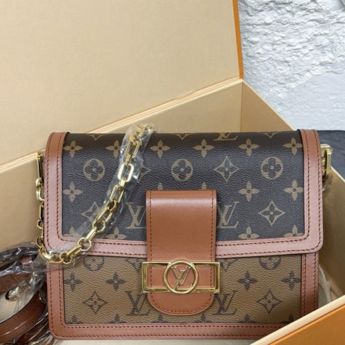Louis Vuitton Dauphine MM Reverse Monogram Brown Tan Louis Vuitton Dauphine MM Reverse Monogram Brown Tan