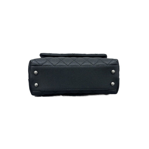 Chanel Quilted Small Coco Handle Caviar Lizard Black Red