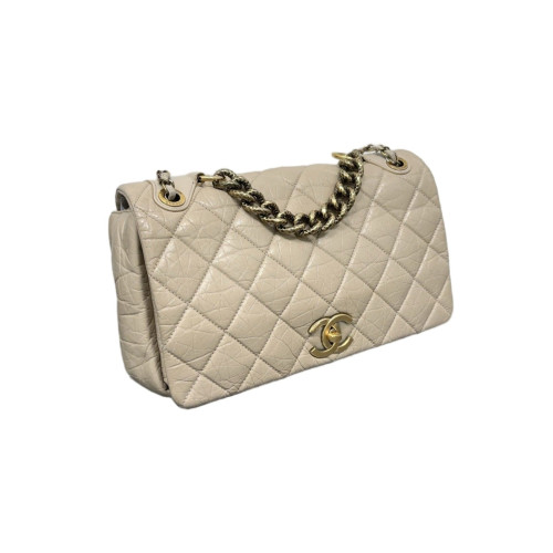 Chanel Quilted Paris Bombay Maxi Single Flap Pull Up Leather Natural Tan