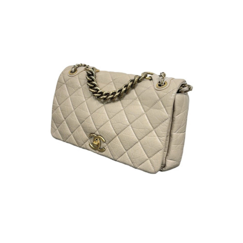 Chanel Quilted Paris Bombay Maxi Single Flap Pull Up Leather Natural Tan