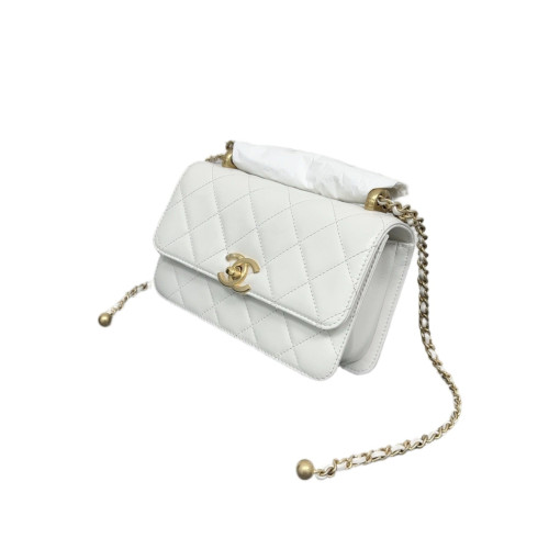Chanel Quilted 19 Double Gold Ball Flap Bag Calfskin White