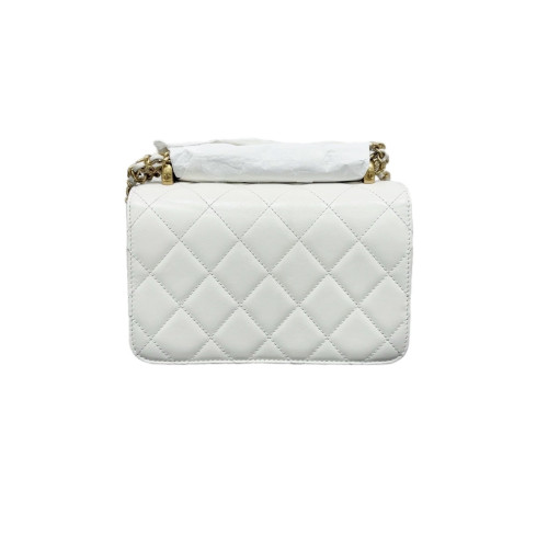 Chanel Quilted 19 Double Gold Ball Flap Bag Calfskin White