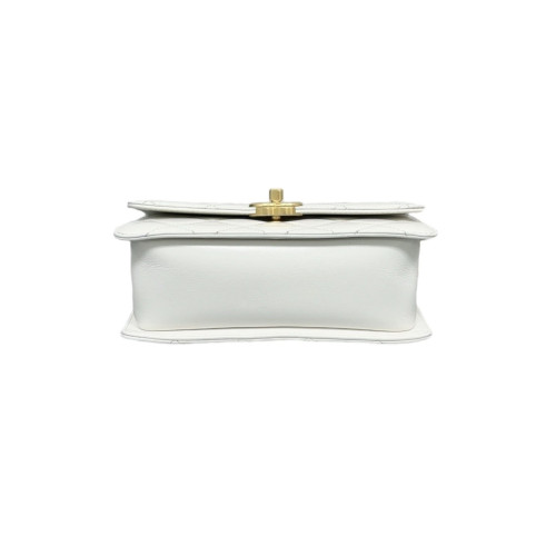Chanel Quilted 19 Double Gold Ball Flap Bag Calfskin White