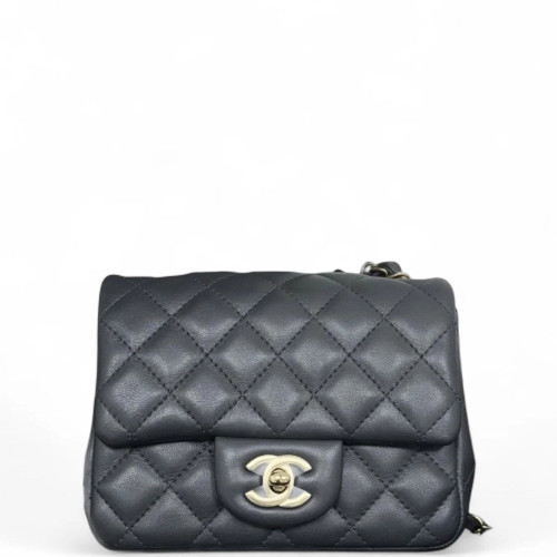 Chanel Quilted Mini Square Flap Lambskin Charcoal