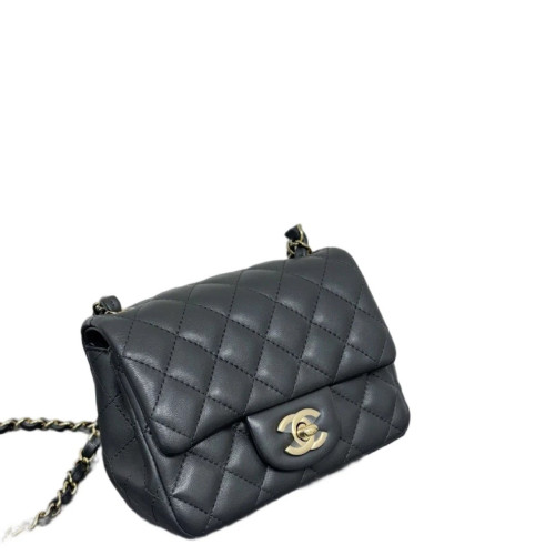 Chanel Quilted Mini Square Flap Lambskin Charcoal