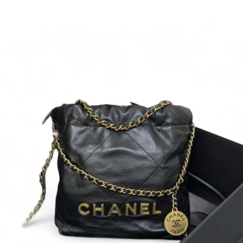 Chanel Quilted Mini 22 Bag Calfskin Black Chanel Quilted Mini 22 Bag Calfskin Black
