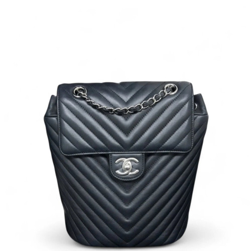 Chanel Chevron Quilted Medium Salzburg Backpack Calfskin Black