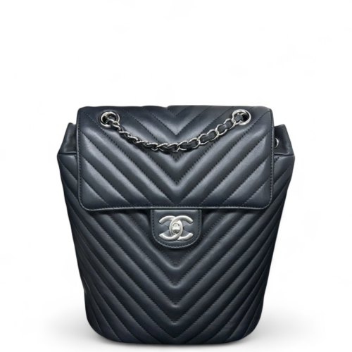 Chanel Chevron Quilted Medium Salzburg Backpack Calfskin Black