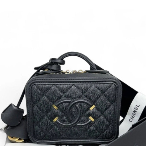 Chanel Quilted Small Vanity Case Calfskin Caviar Black